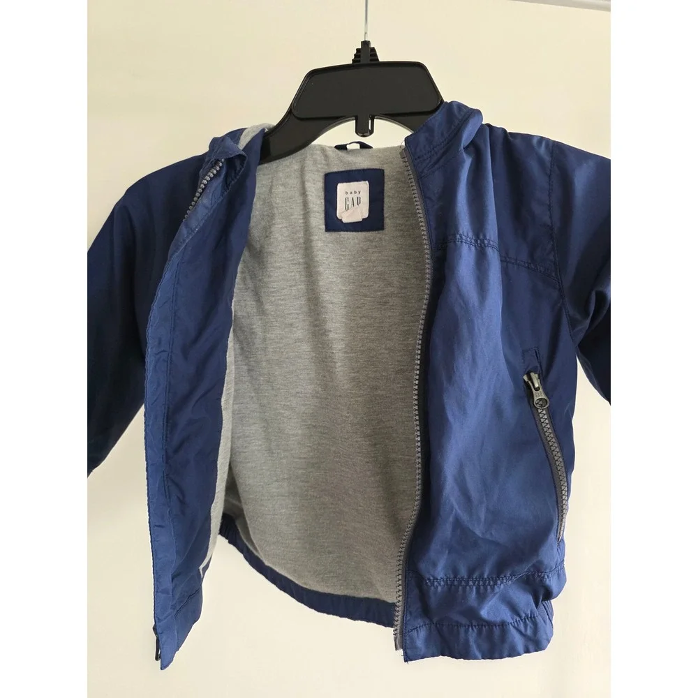 Baby Gap‎ Toddler Navy Blue Hooded Windbreaker Jacket Jersey Lined Size 2 Years